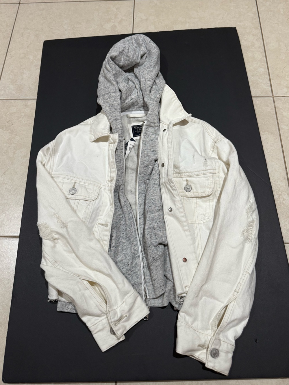 Abercrombie & Fitch White Denim Jacket with Gray Hooded Liner